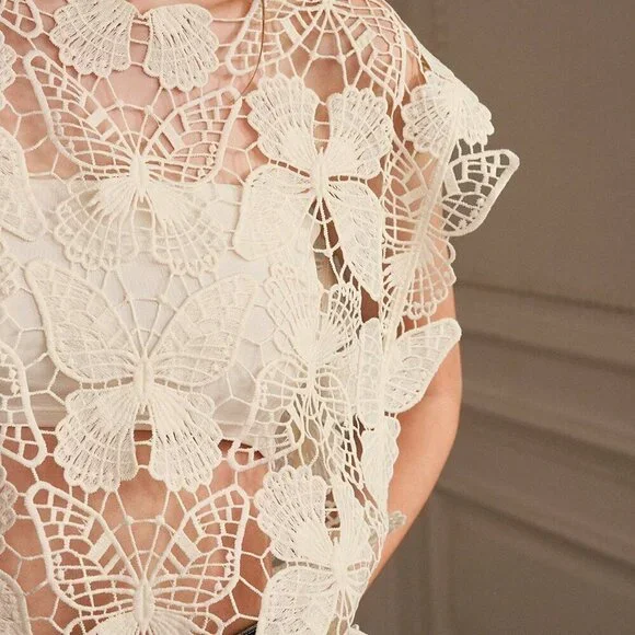 Beige Casual Women's Casual Butterfly Hollow Out Irregular Sleeveless Cover Up - Picture 2 of 6